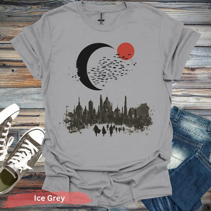 City Beneath the Crescent T-shirt - S / Ice Grey - Physical Item