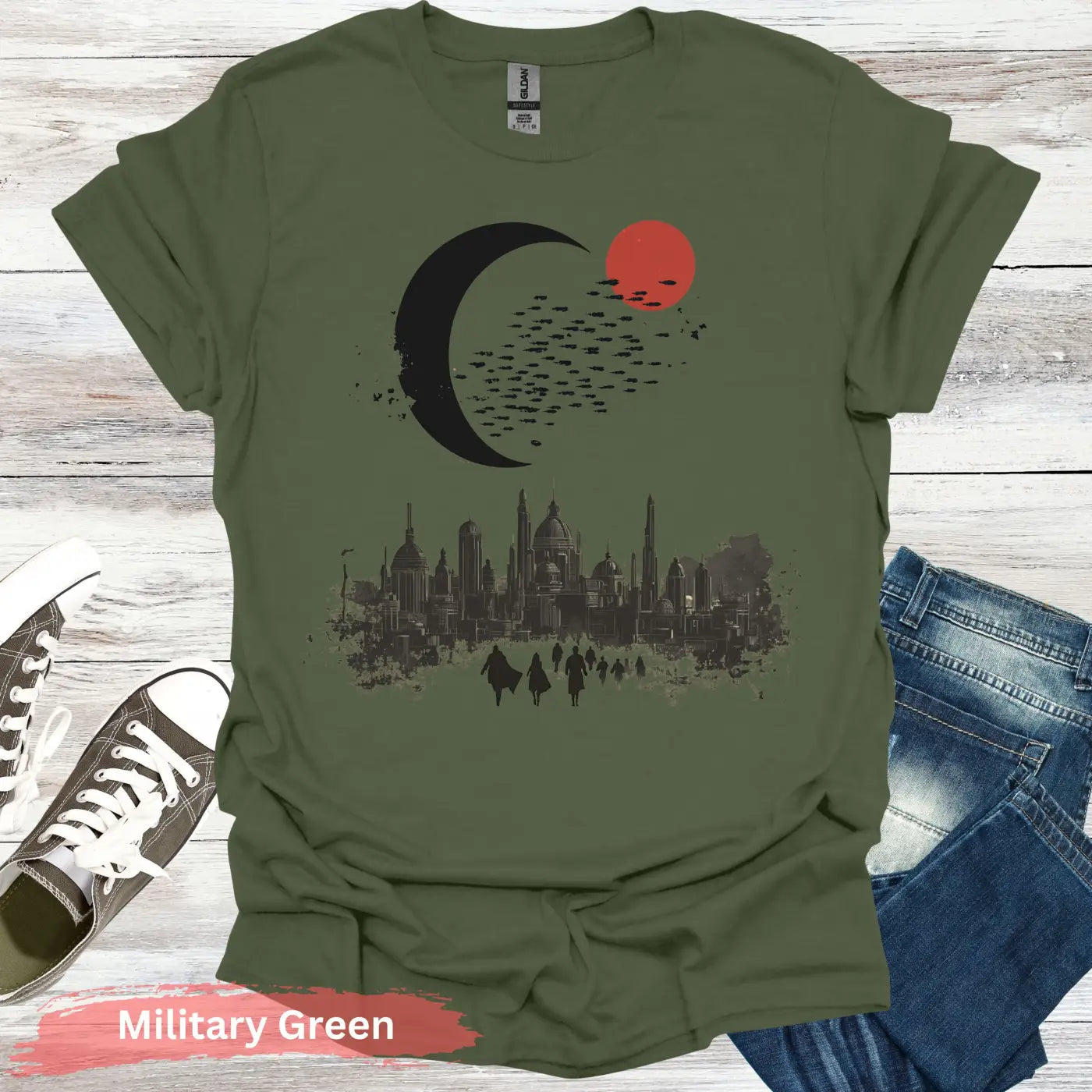 City Beneath the Crescent T-shirt - S / Military Green - Physical Item