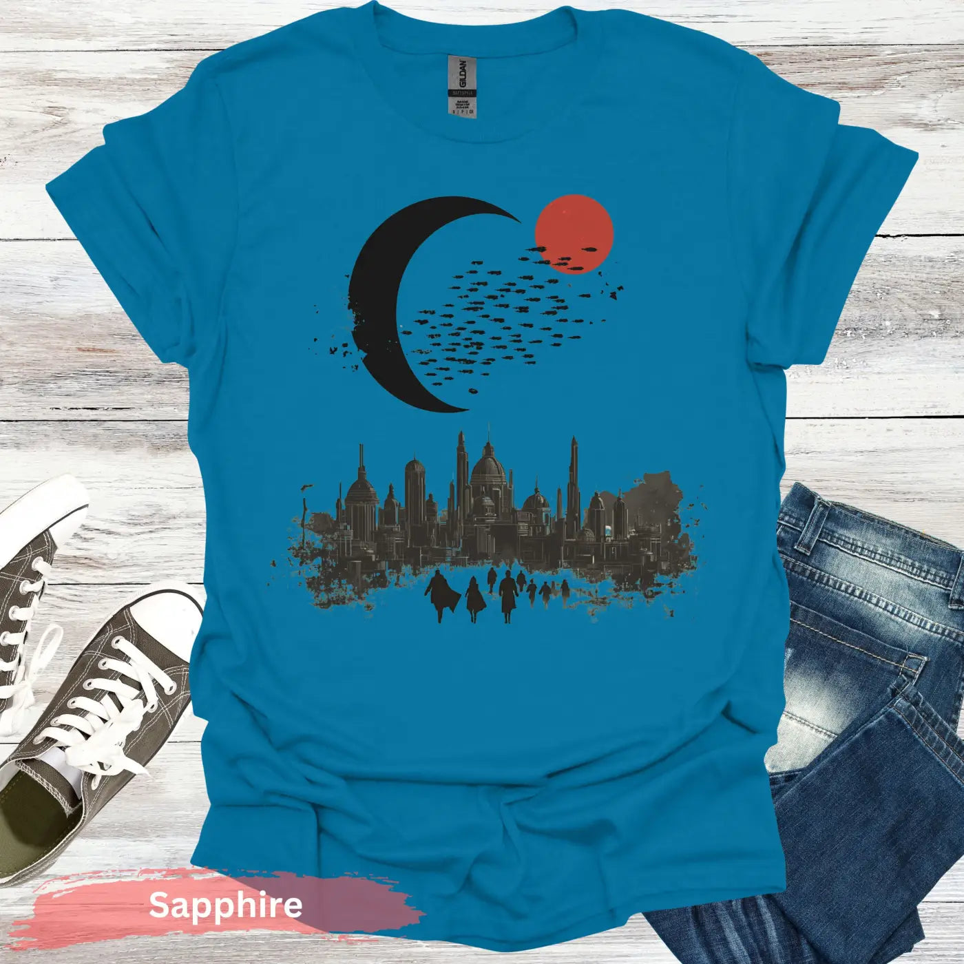 City Beneath the Crescent T-shirt - S / Sapphire - Physical Item