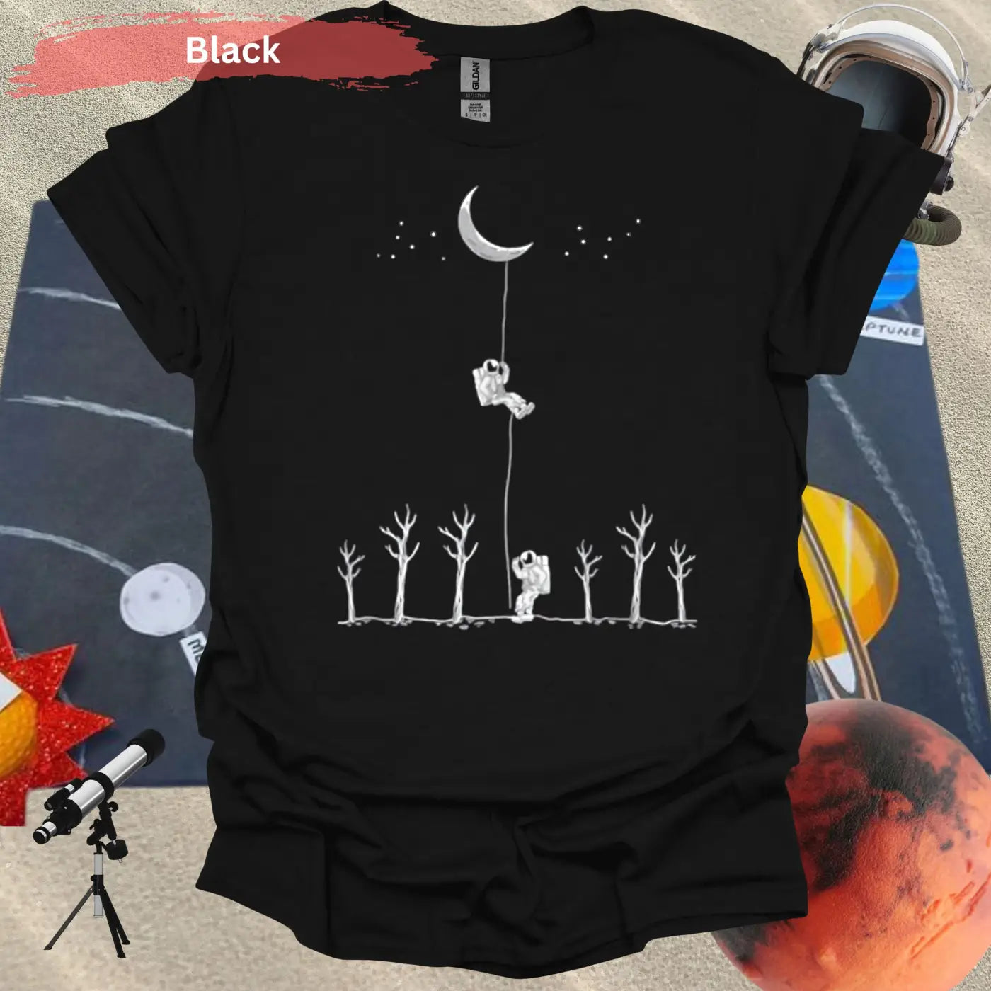 Climbing to the Moon T-Shirt - S / Black - Physical Item