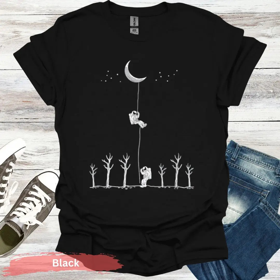 Climbing to the Moon T-Shirt - S / Black - Physical Item