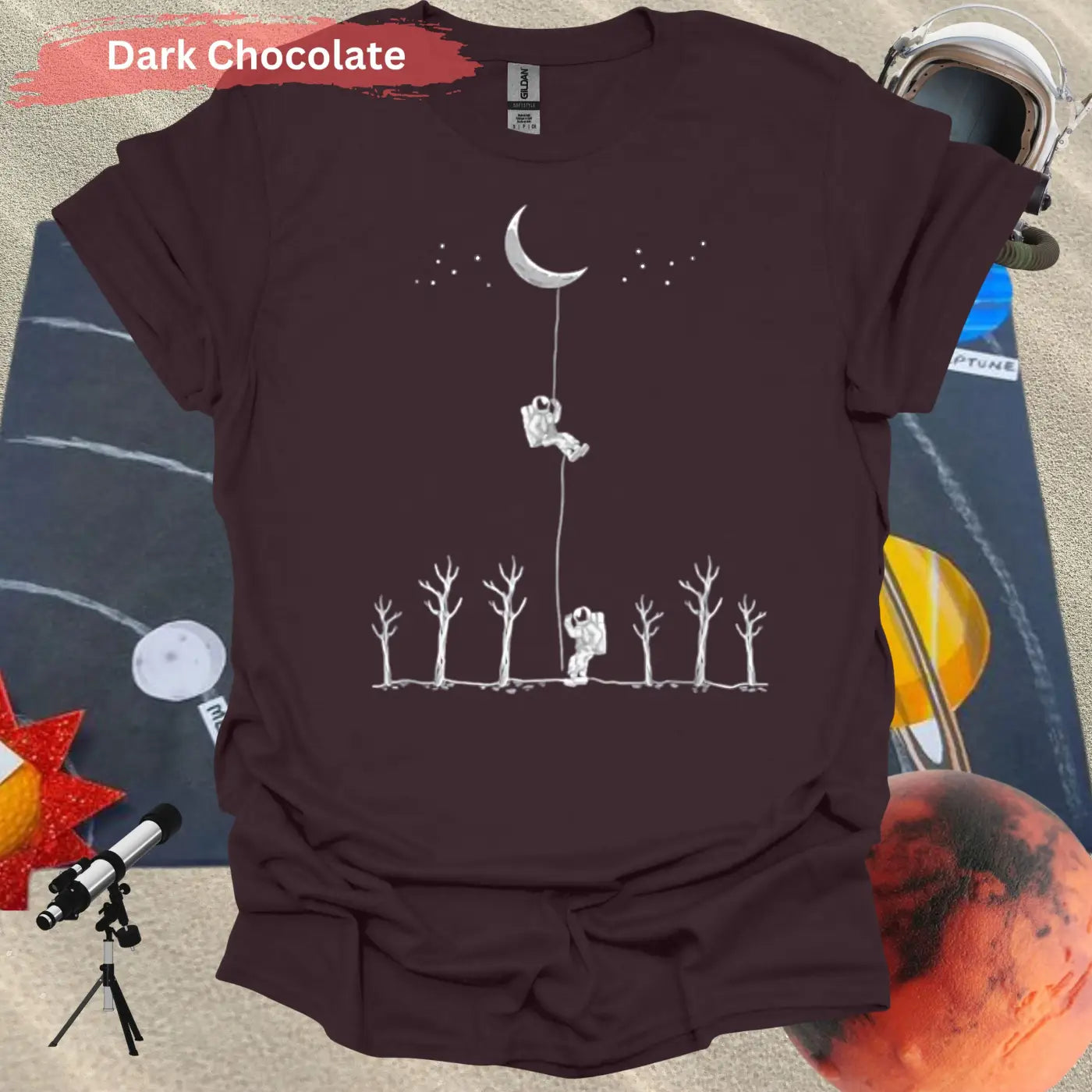 Climbing to the Moon T-Shirt - S / Dark Chocolate - Physical Item