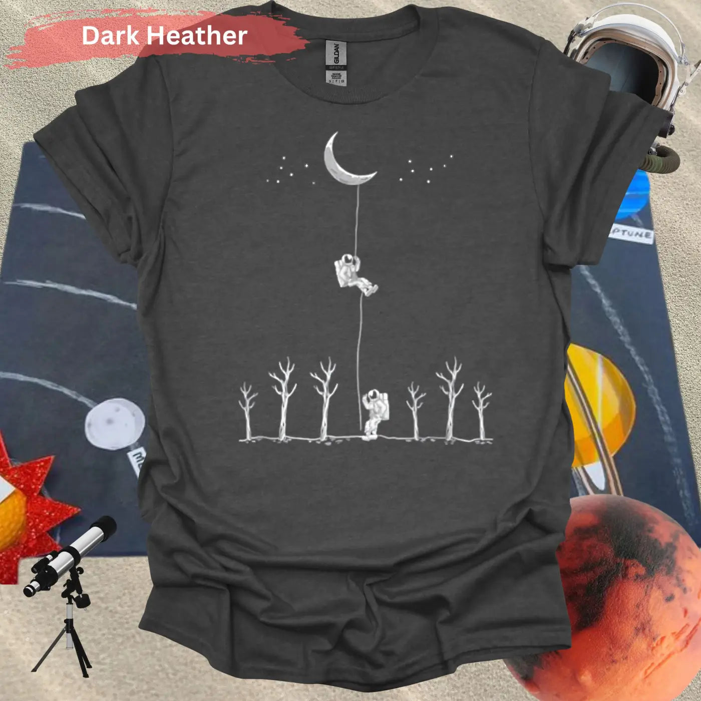 Climbing to the Moon T-Shirt - S / Dark Heather - Physical Item