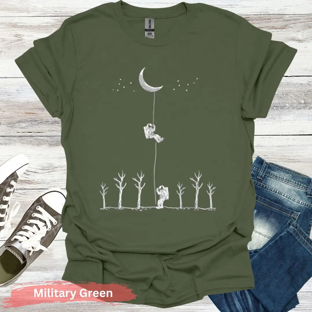 Climbing to the Moon T-Shirt - S / Military Green - Physical Item