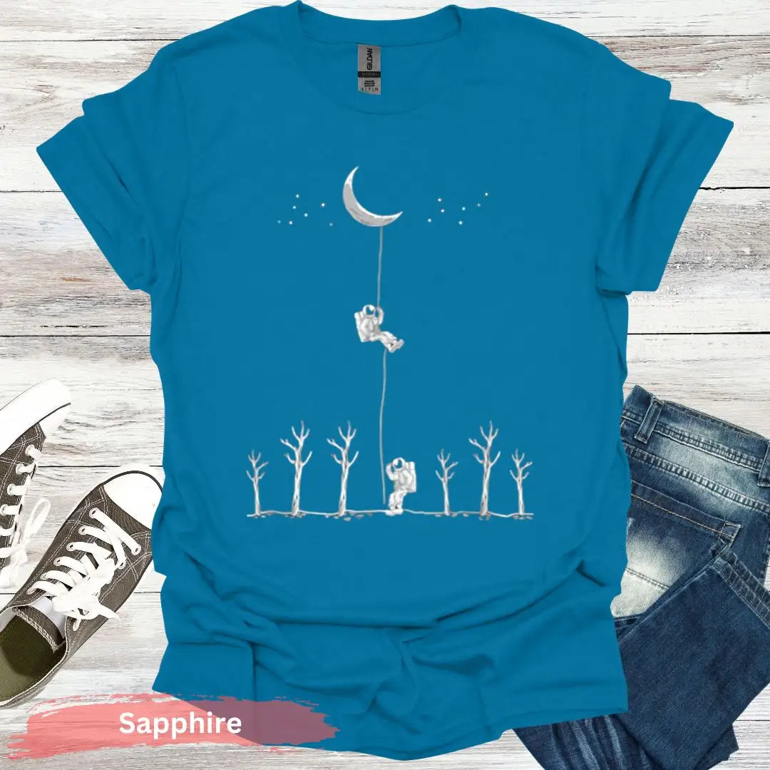 Climbing to the Moon T-Shirt - S / Sapphire - Physical Item
