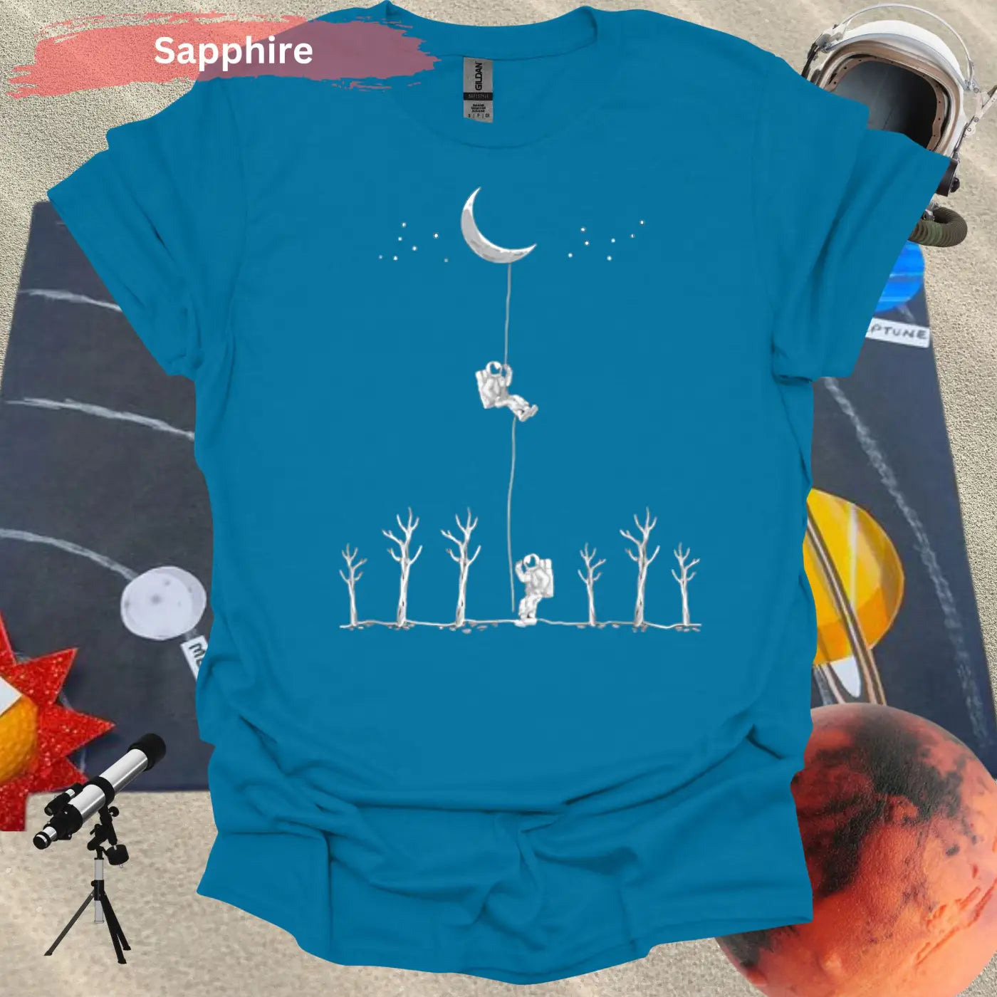 Climbing to the Moon T-Shirt - S / Sapphire - Physical Item