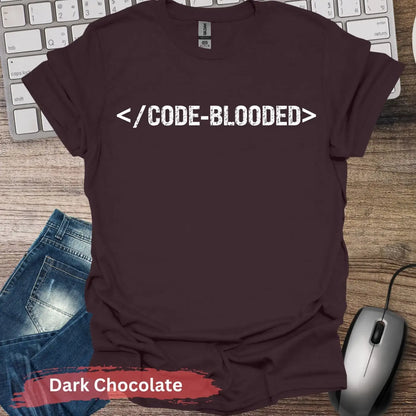 CODE-BLOODED T-Shirt - S / Dark Chocolate - Physical Item