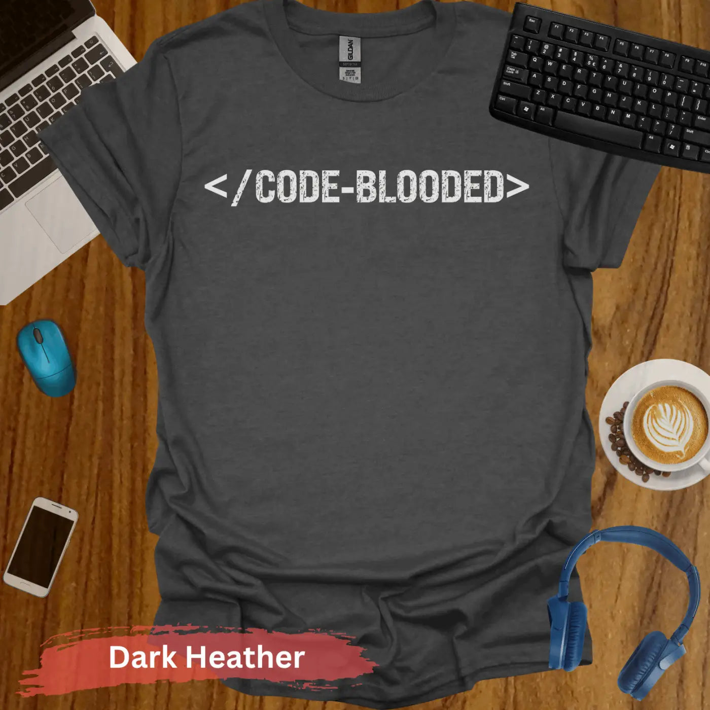 CODE-BLOODED T-Shirt - S / Dark Heather - Physical Item