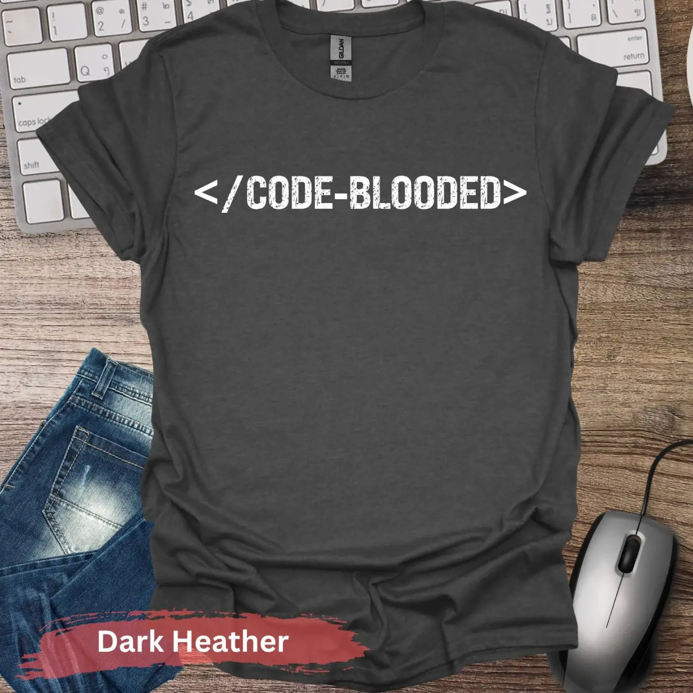 CODE-BLOODED T-Shirt - S / Dark Heather - Physical Item