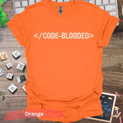 CODE-BLOODED T-Shirt - S / Orange - Physical Item