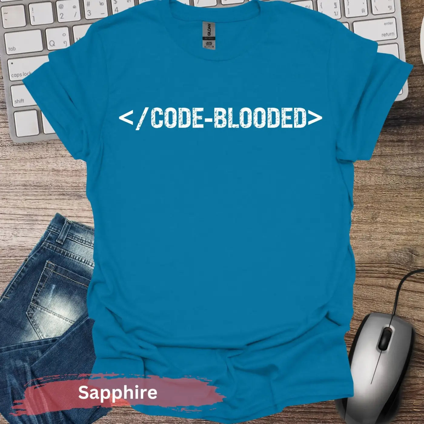 CODE-BLOODED T-Shirt - S / Sapphire - Physical Item