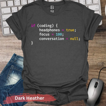 Coding Focus 100 T-shirt - S / Dark Heather - Physical Item