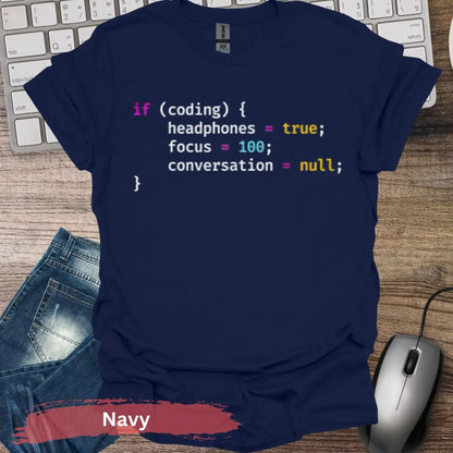 Coding Focus 100 T-shirt - S / Navy - Physical Item