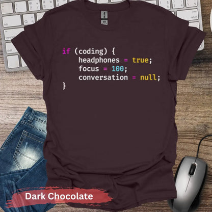 Coding Focus 100 T-shirt - S / Dark Chocolate - Physical Item