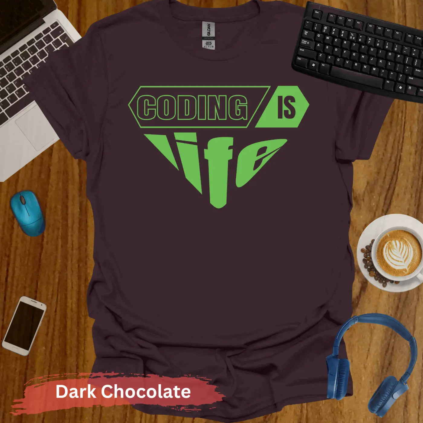 Coding Is Life T-Shirt - S / Dark Chocolate - Physical Item