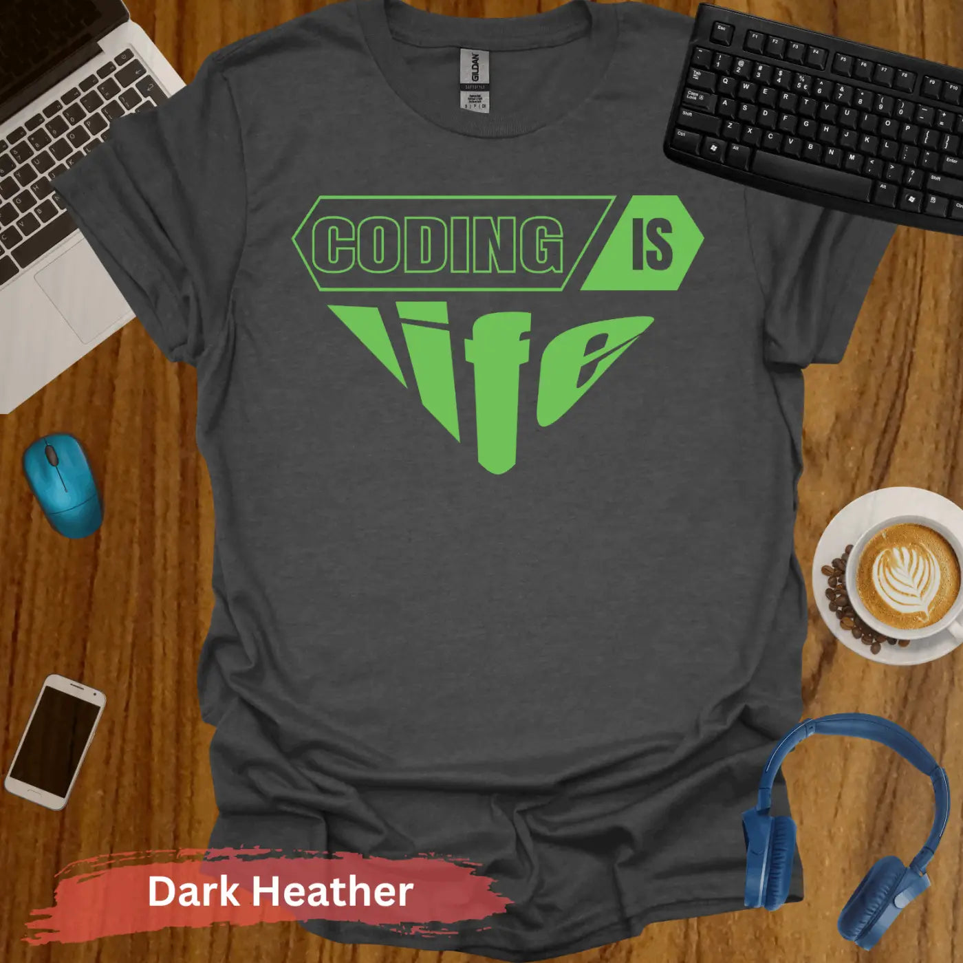 Coding Is Life T-Shirt - S / Dark Heather - Physical Item