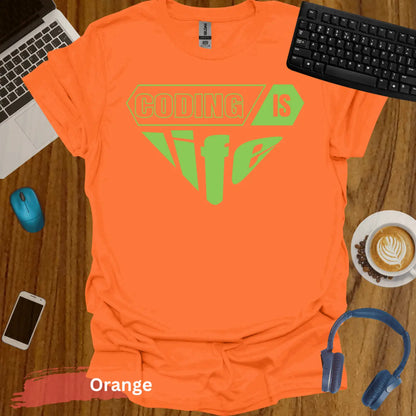 Coding Is Life T-Shirt - S / Orange - Physical Item