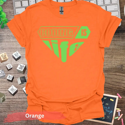 Coding Is Life T-Shirt - S / Orange - Physical Item