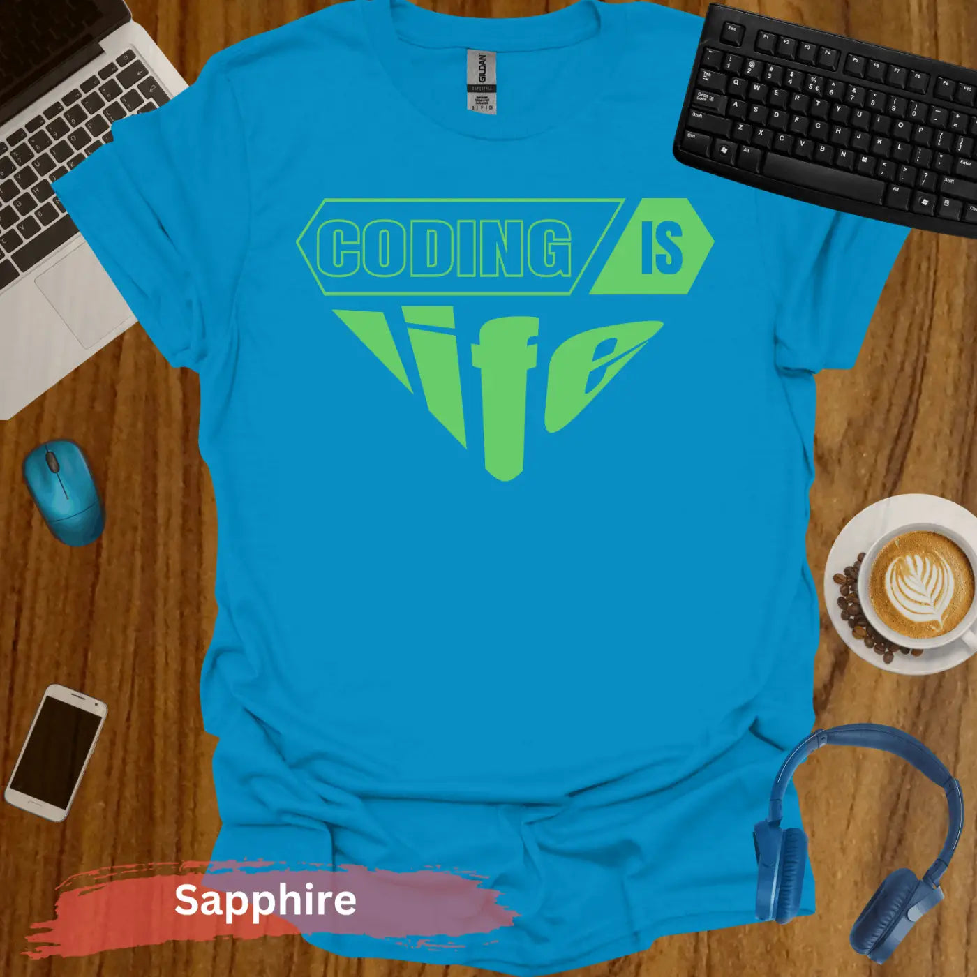 Coding Is Life T-Shirt - S / Sapphire - Physical Item