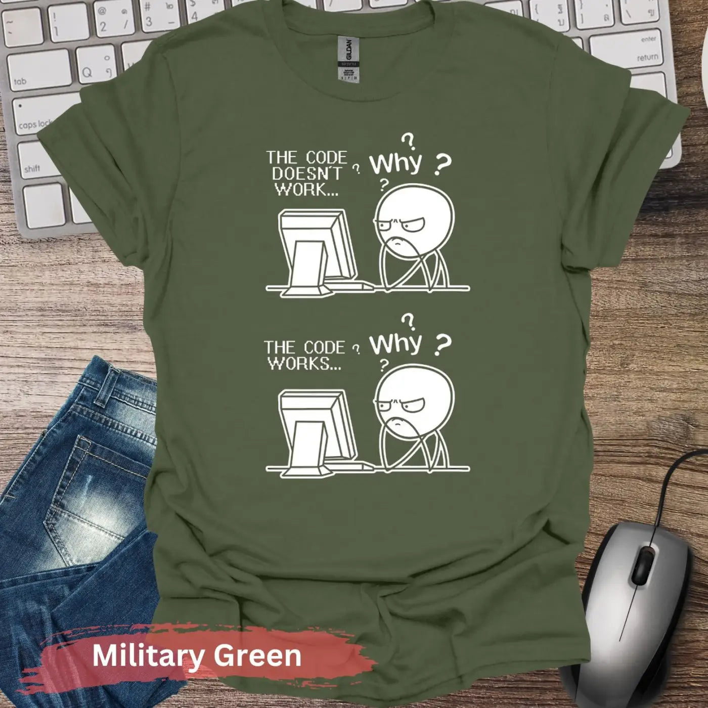 Coding Meme T-Shirt - S / Military Green - Physical Item