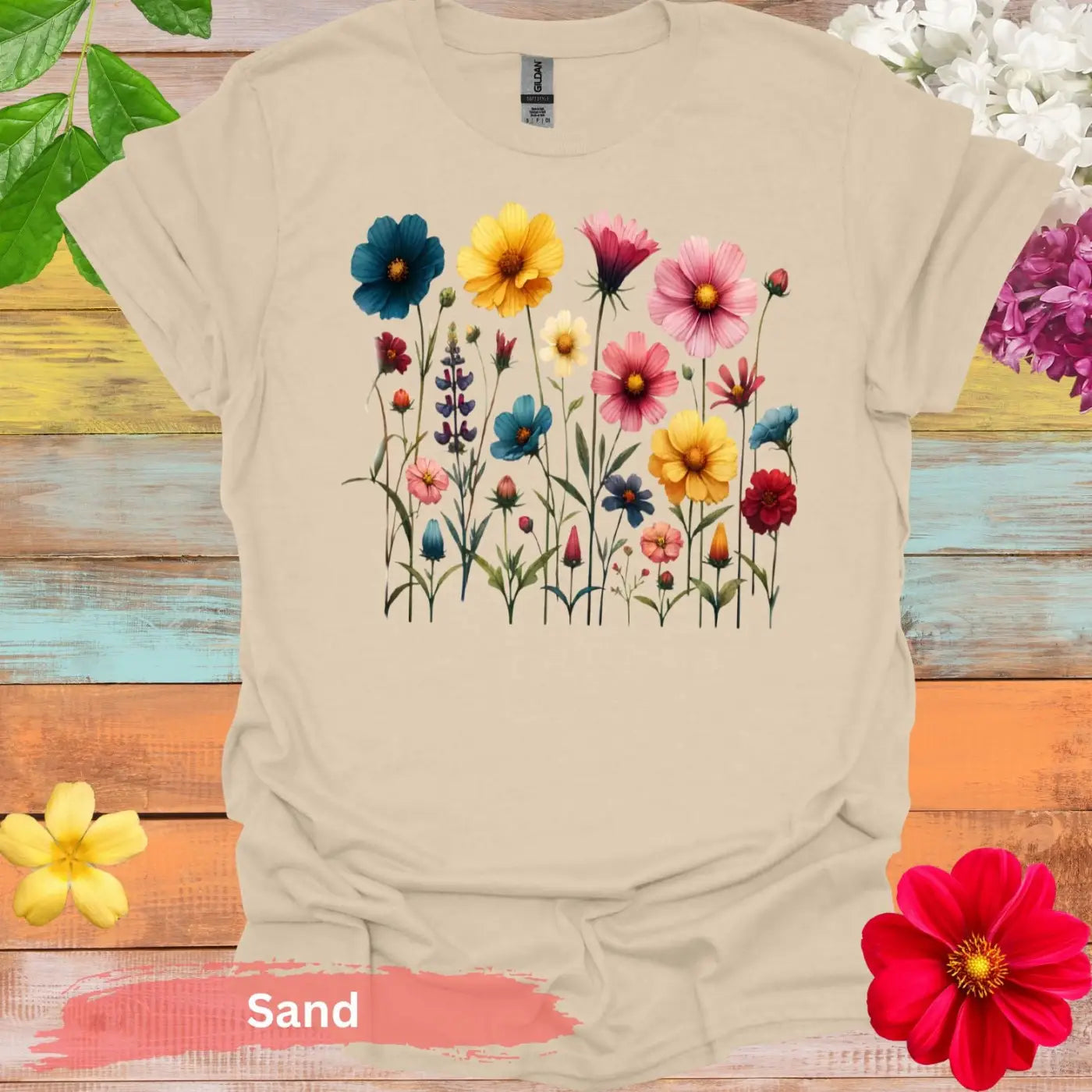 Blooms with Assorted Wildflowers T-shirt - S / Sand - Physical Item