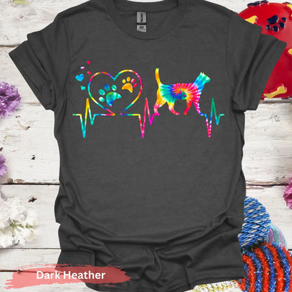 Colorful Cat Heartbeat T-shirt - S / Dark Heather - Physical Item