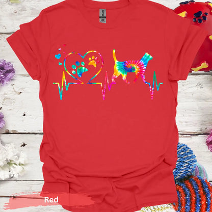 Colorful Cat Heartbeat T-shirt - S / Red - Physical Item