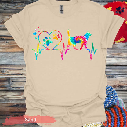 Colorful Cat Heartbeat T-shirt - S / Sand - Physical Item