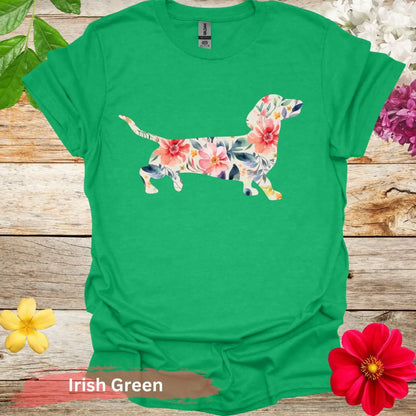 Colorful Dachshund Floral Graphic T-Shirt - S / Irish Green - Physical Item