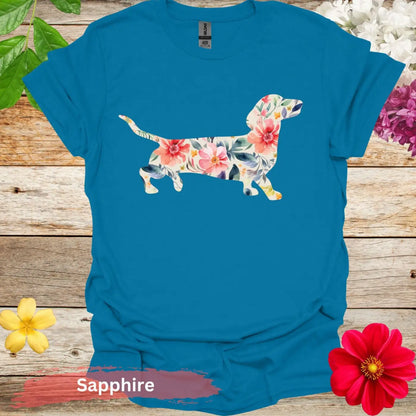 Colorful Dachshund Floral Graphic T-Shirt - S / Sapphire - Physical Item