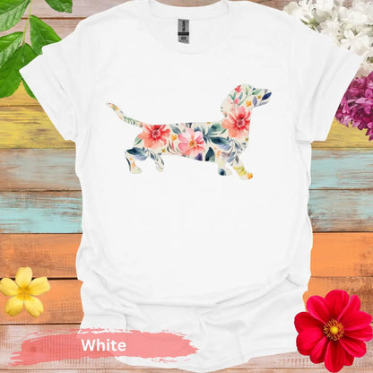 Colorful Dachshund Floral Graphic T-Shirt - S / White - Physical Item