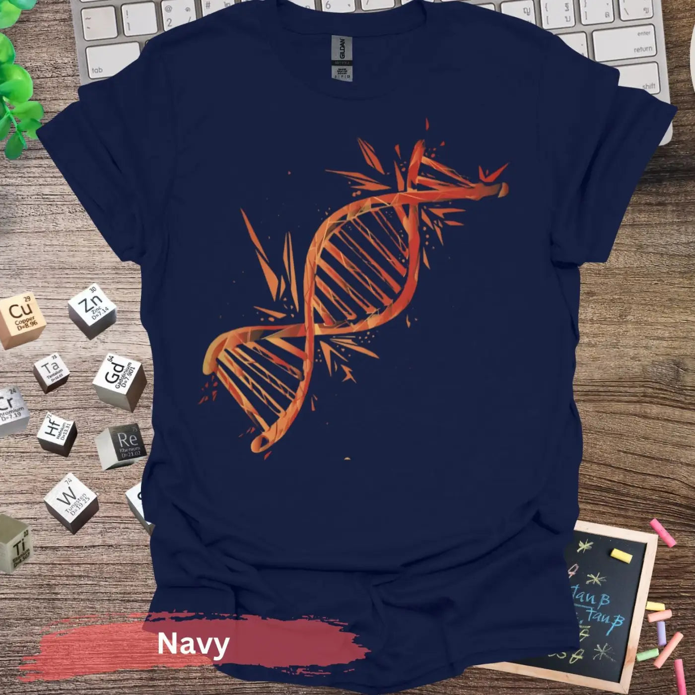 Colorful DNA Strand T-Shirt - S / Navy - Physical Item