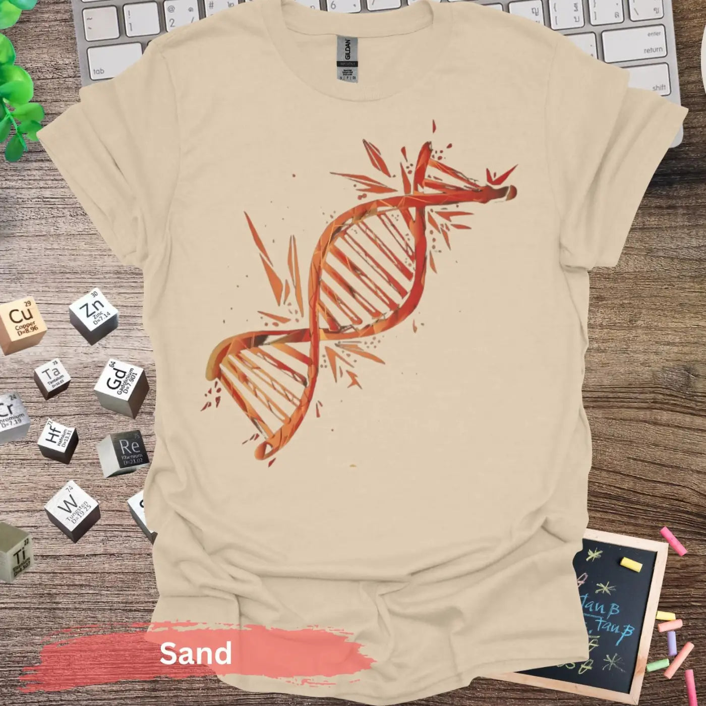 Colorful DNA Strand T-Shirt - S / Sand - Physical Item