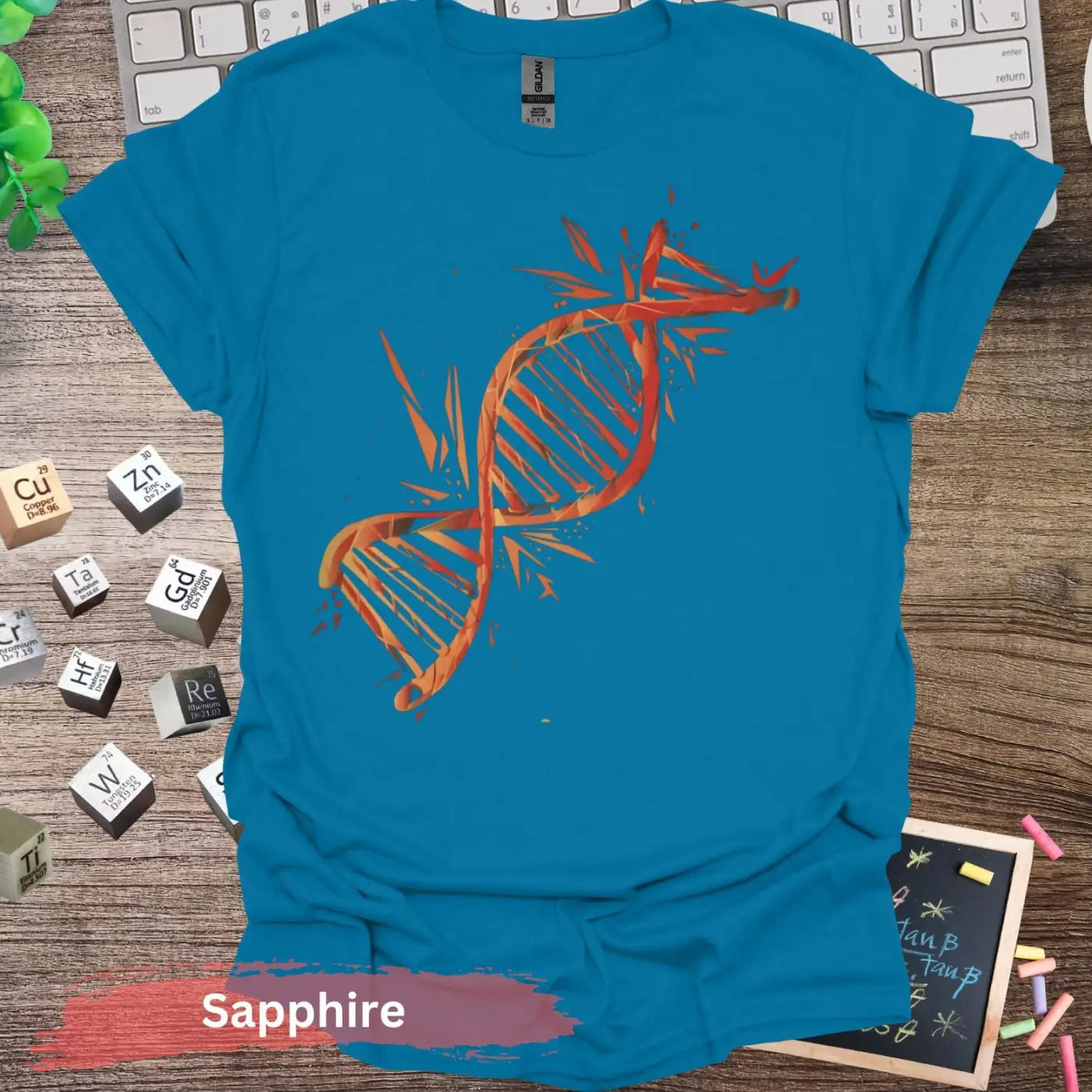 Colorful DNA Strand T-Shirt - S / Sapphire - Physical Item