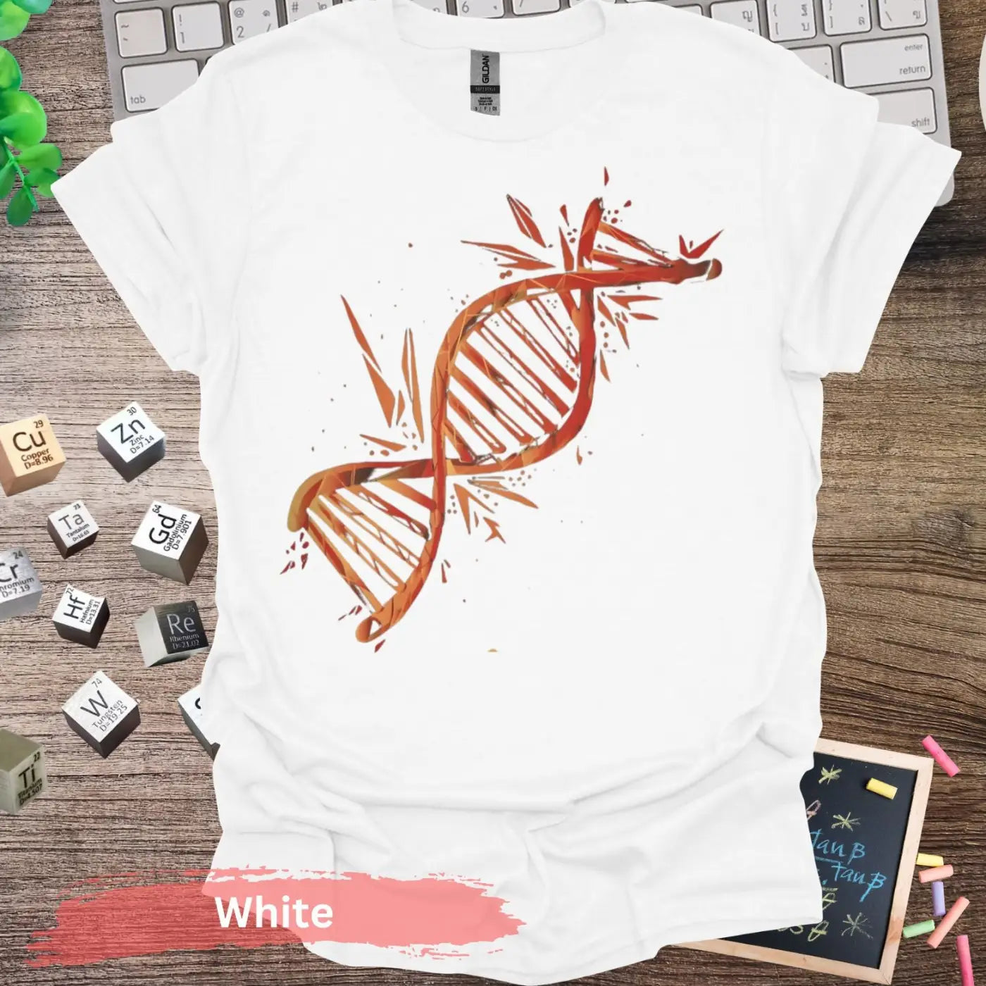 Colorful DNA Strand T-Shirt - S / White - Physical Item