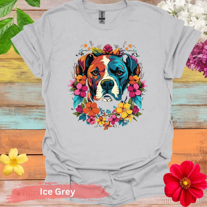 Colorful Dog Floral Graphic T-Shirt - S / Ice Grey - Physical Item