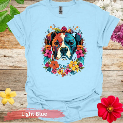 Colorful Dog Floral Graphic T-Shirt - S / Light Blue - Physical Item