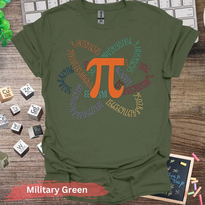 Colorful Pi Symbol T-Shirt - S / Military Green - Physical Item