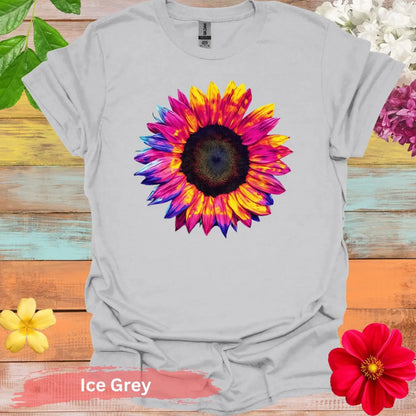 Colorful Sunflower Graphic T-shirt - S / Ice Grey - Physical Item