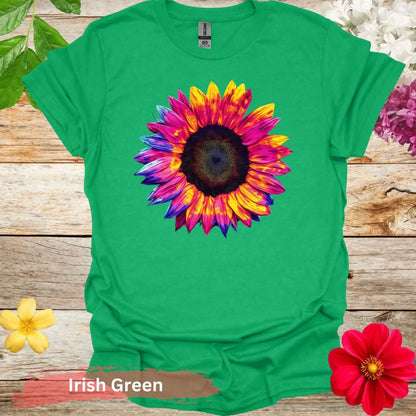 Colorful Sunflower Graphic T-shirt - S / Irish Green - Physical Item