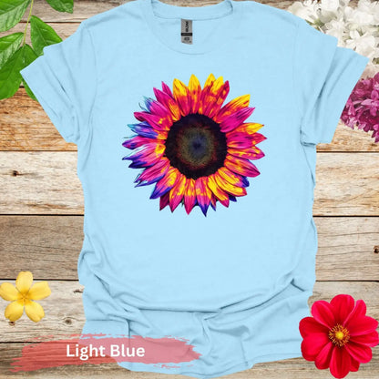 Colorful Sunflower Graphic T-shirt - S / Light Blue - Physical Item