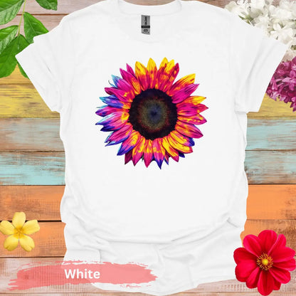 Colorful Sunflower Graphic T-shirt - S / White - Physical Item