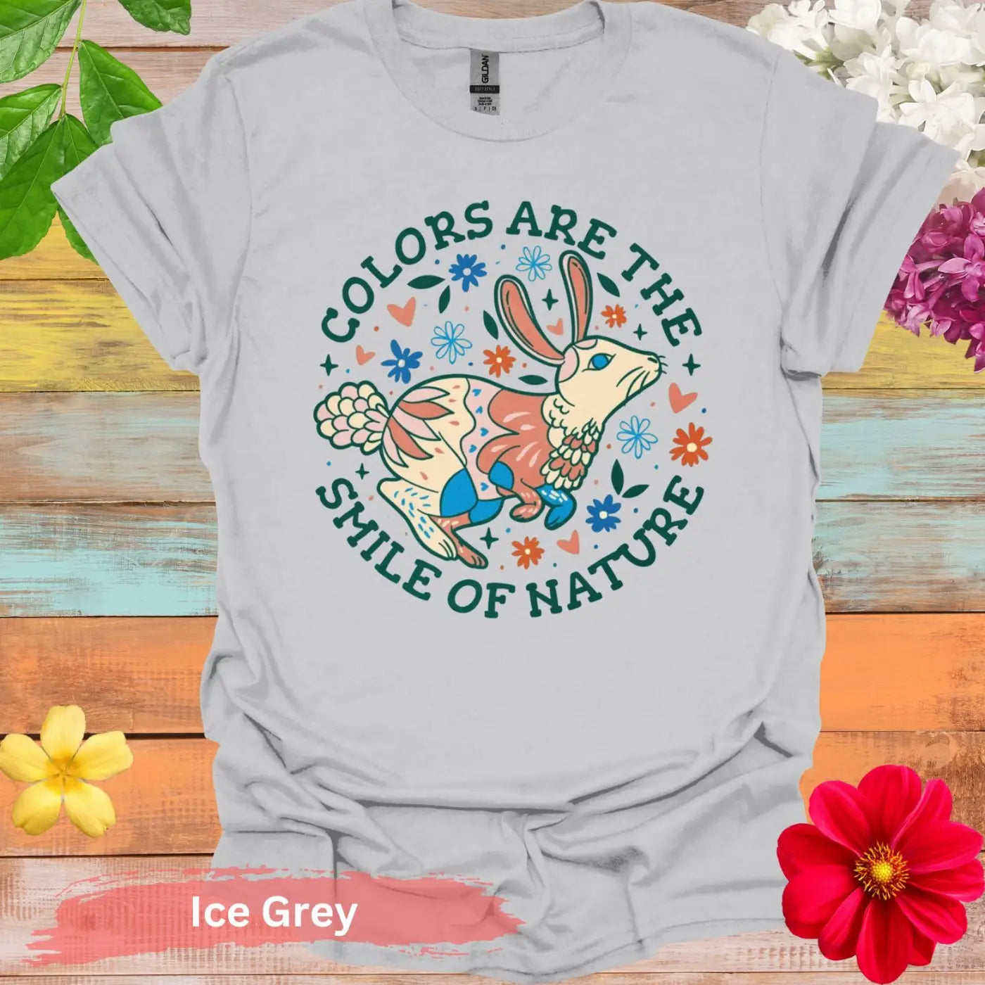 Colors Are The Smile Of Nature Floral T-Shirt - S / Ice Grey - Physical Item