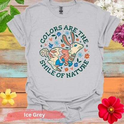 Colors Are The Smile Of Nature Floral T-Shirt - S / Ice Grey - Physical Item