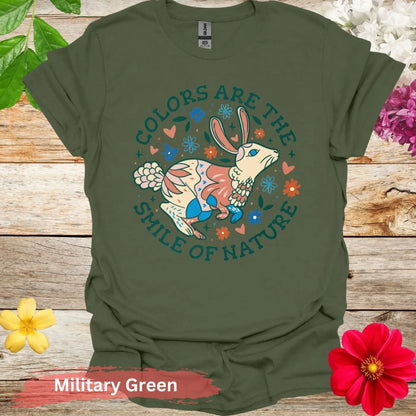 Colors Are The Smile Of Nature Floral T-Shirt - S / Military Green - Physical Item