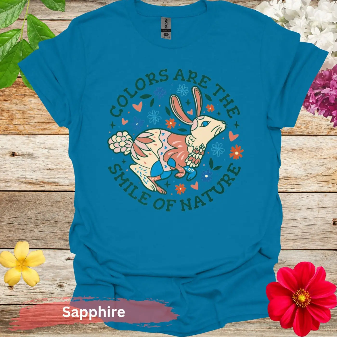 Colors Are The Smile Of Nature Floral T-Shirt - S / Sapphire - Physical Item