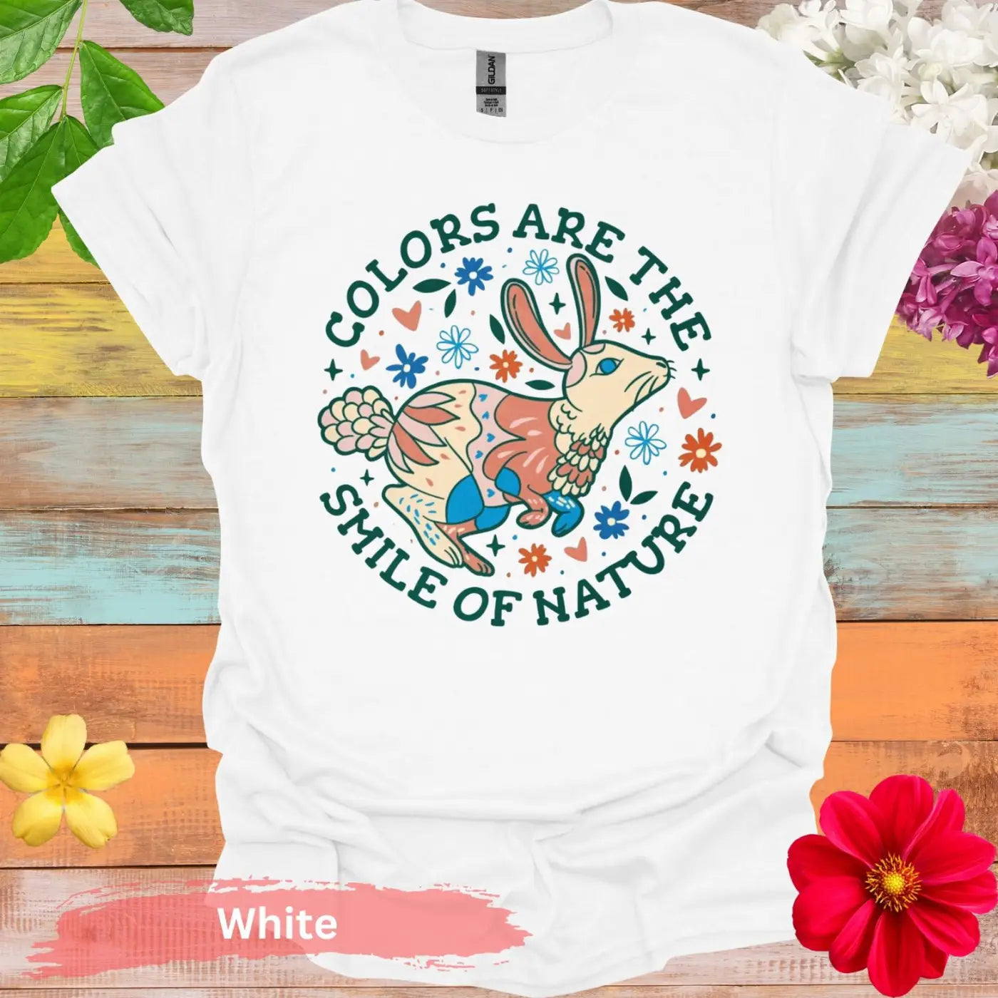 Colors Are The Smile Of Nature Floral T-Shirt - S / White - Physical Item