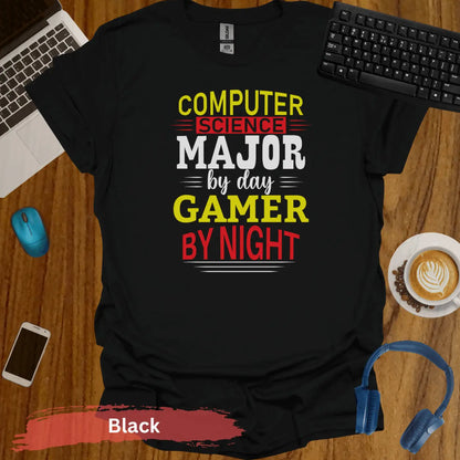 Computer Science major by day Gamer By Night T-Shirt - S / Black - Physical Item