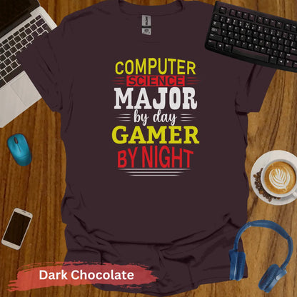 Computer Science major by day Gamer By Night T-Shirt - S / Dark Chocolate - Physical Item