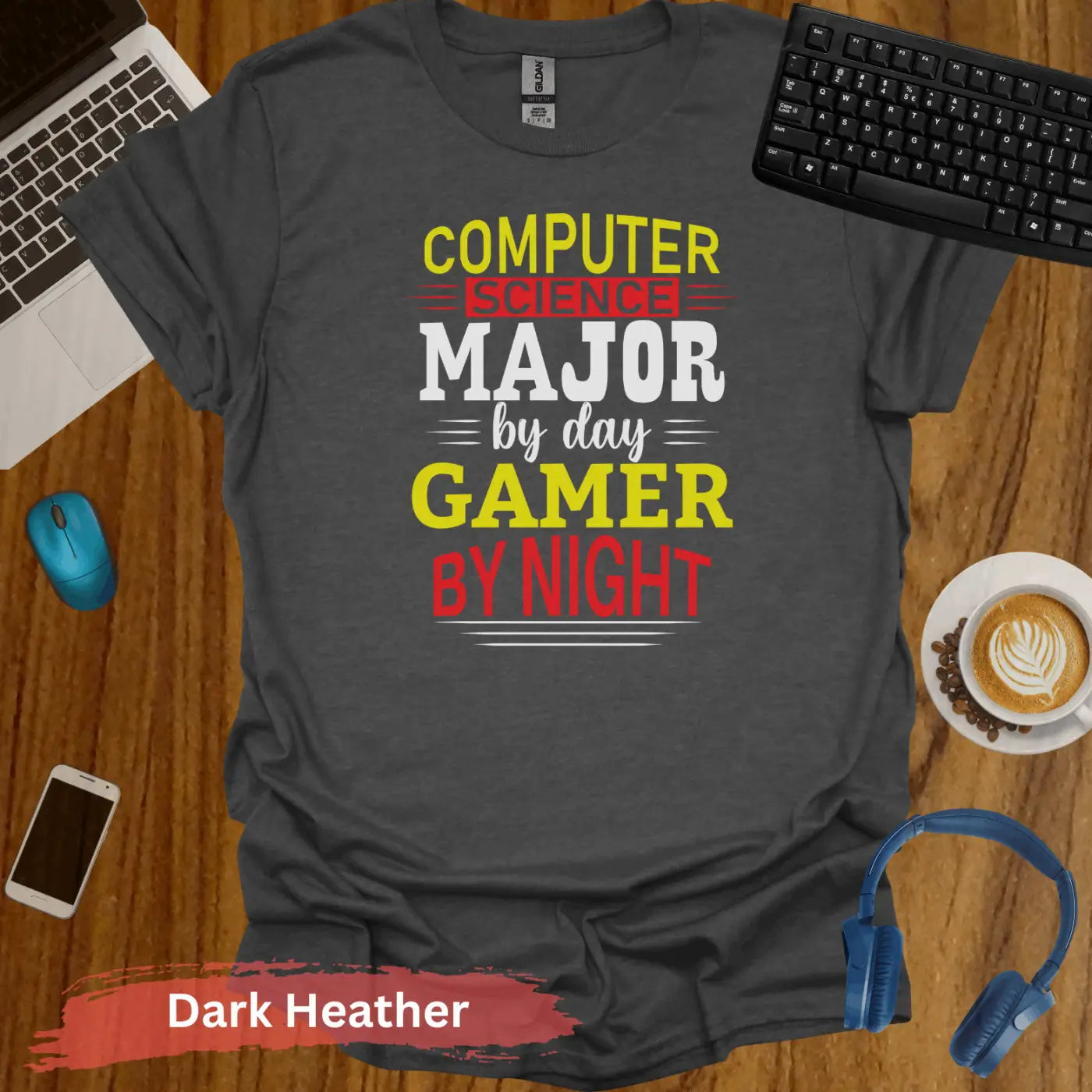 Computer Science major by day Gamer By Night T-Shirt - S / Dark Heather - Physical Item